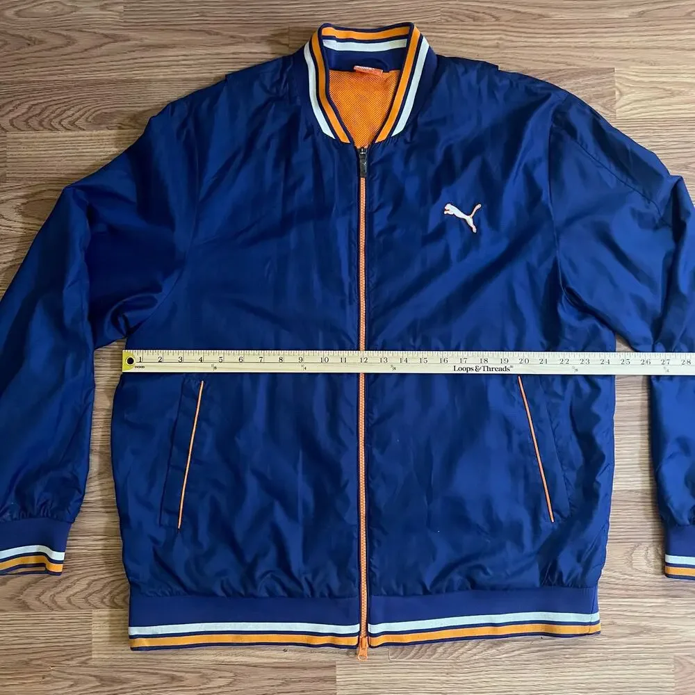 Puma Track Jacket 2XL Blue Orange Y2K Windbreaker Mesh Lined Full Zip Mens Logo